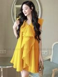  Đầm voan vàng phối bèo 