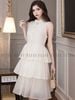  Đầm babydoll kem vàng cổ trụ 