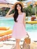  Đầm caro hồng cổ vuông phối ren [TÂM x ND] 