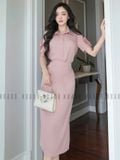  Set áo váy hồng tay hoa 