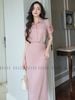  Set áo váy hồng tay hoa 