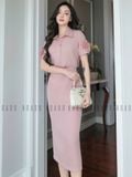  Set áo váy hồng tay hoa 