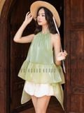  Set áo yếm xanh phối tà quần bí 