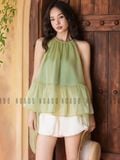  Set áo yếm xanh phối tà quần bí 
