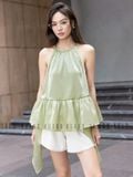  Set áo yếm xanh phối tà quần bí 