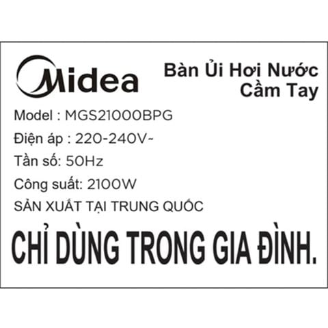  Bàn ủi hơi nước cầm tay MIDEA MGS21000BPG 