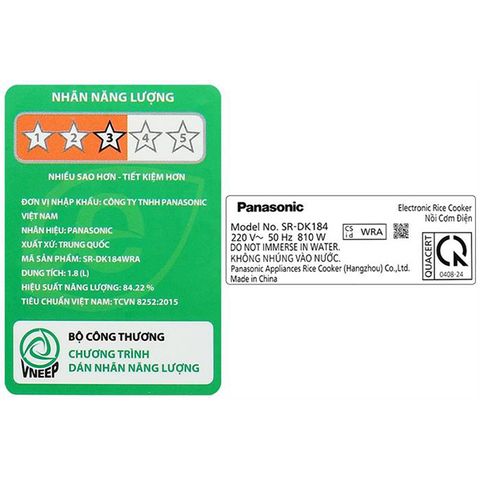  Nồi cơm điện tử PANASONIC DK184WRA (1.8 lít) 