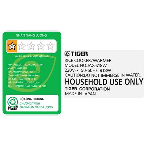  Nồi cơm điện tử TIGER JAX S18W (1.8 lít) 