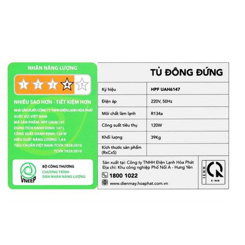  Tủ đông đứng HÒA PHÁT HPF UAH6147 (147 lít) 