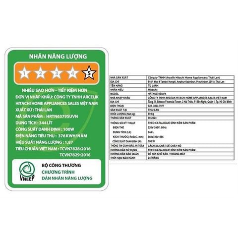  Tủ lạnh HITACHI Inverter 344 lít HRTN6379SUVN 