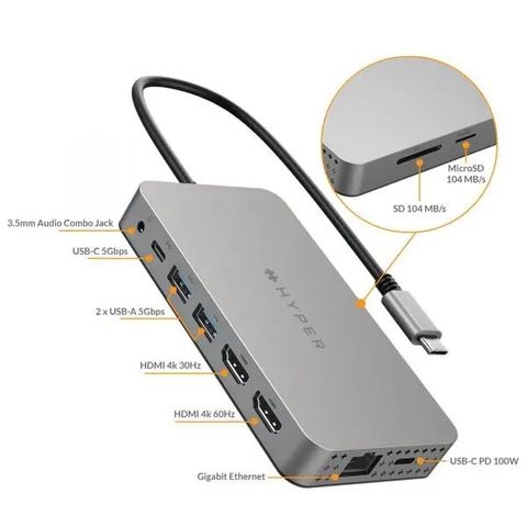 Cổng chuyển Hyperdrive Dual 4k HDMI 10 Ports USB-C Hub