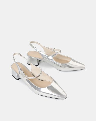  Giày Cao Gót Slingback Gót Vuông Có Khoá 