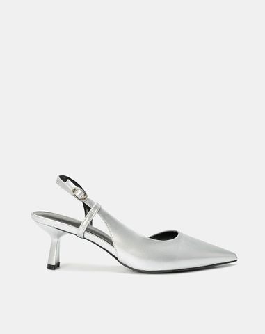  Giày Cao Gót Slingback Phối Liệu Bóng 