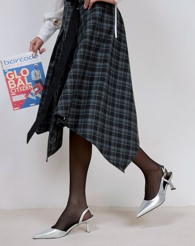  Giày Cao Gót Slingback Phối Liệu Bóng 