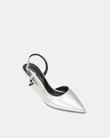  Giày Cao Gót Slingback Phối Liệu Bóng 