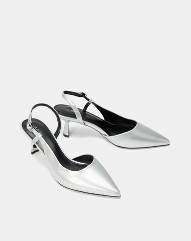  Giày Cao Gót Slingback Phối Liệu Bóng 