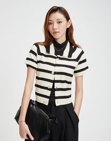  Áo dệt sọc form sơmi boxy tay ngắn 