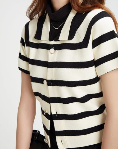  Áo dệt sọc form sơmi boxy tay ngắn 