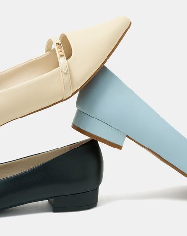  Giày Búp Bê Phối Quai Ngang Khóa Logo 