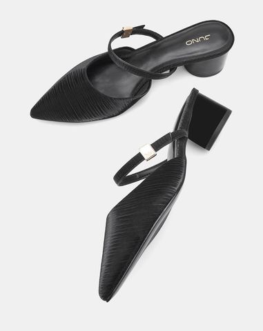  Giày Cao Gót Sục Gót Trụ Thấp Phối Quai Ngang 