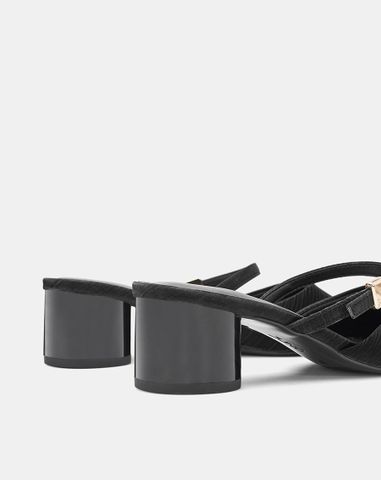  Giày Cao Gót Sục Gót Trụ Thấp Phối Quai Ngang 