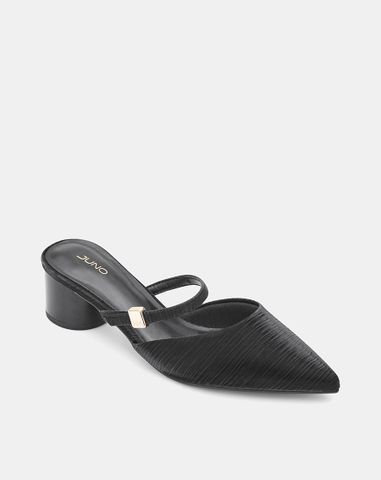  Giày Cao Gót Sục Gót Trụ Thấp Phối Quai Ngang 