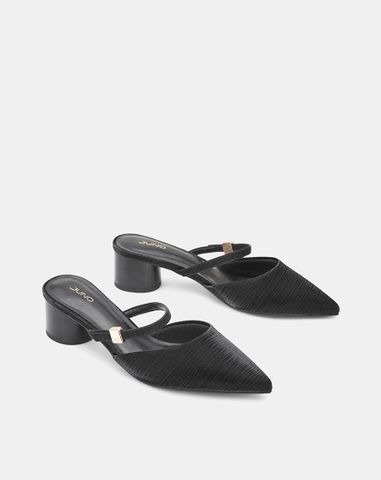  Giày Cao Gót Sục Gót Trụ Thấp Phối Quai Ngang 