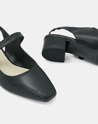  Giày Cao Gót Slingback Gót Vuông Phối Khóa Trang Trí 