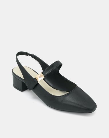  Giày Cao Gót Slingback Gót Vuông Phối Khóa Trang Trí 