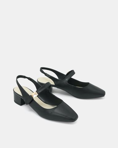 Giày Cao Gót Slingback Gót Vuông Phối Khóa Trang Trí 