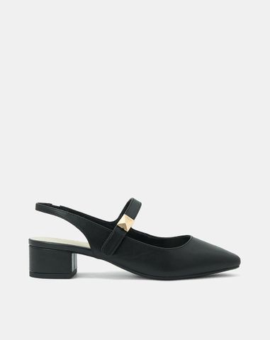  Giày Cao Gót Slingback Gót Vuông Phối Khóa Trang Trí 