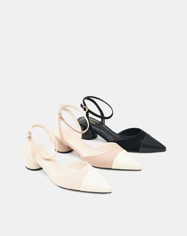  Giày Cao Gót Slingback Phối Toe Cap 