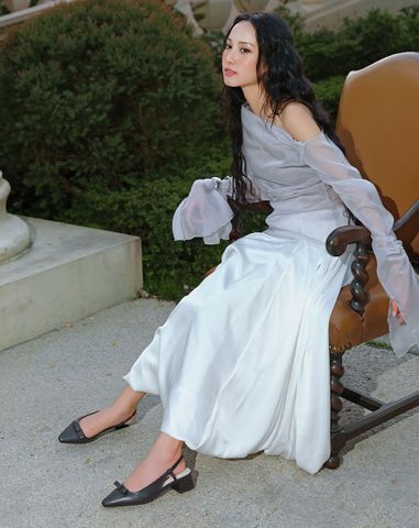  Giày Cao Gót Slingback Gót Vuông 