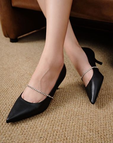  Giày Cao Gót Phối Dây Khóa Trang Trí 