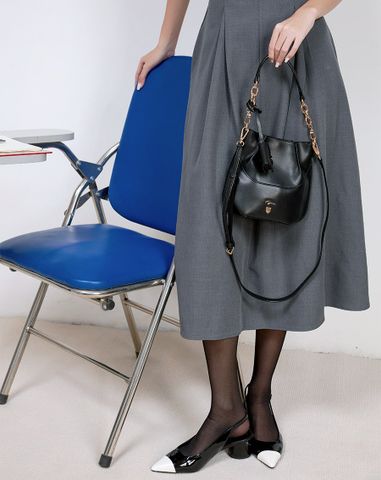  Giày Cao Gót Slingback Mũi Nhọn Phối Toecap 