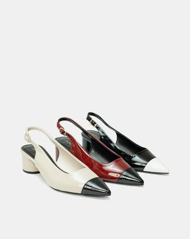  Giày Cao Gót Slingback Mũi Nhọn Phối Toecap 