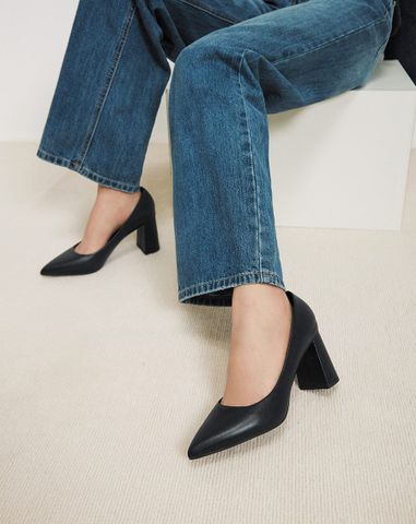  Giày Cao Gót Pump Gót Trụ Mũi Nhọn 