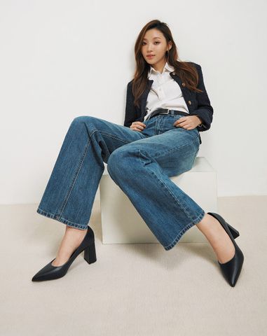  Giày Cao Gót Pump Gót Trụ Mũi Nhọn 