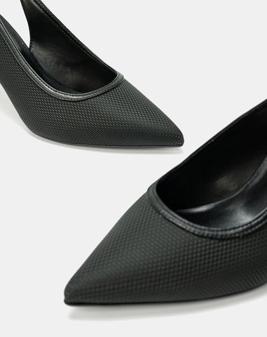  Giày Cao Gót Slingback Phối Chất Liệu Đan 