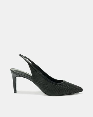  Giày Cao Gót Slingback Phối Chất Liệu Đan 