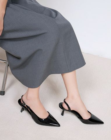  Giày Cao Gót Slingback Phối Liệu Bóng 