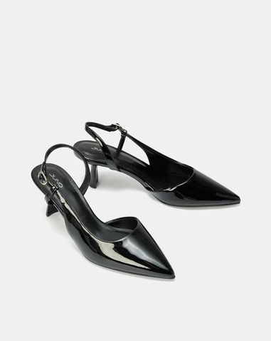  Giày Cao Gót Slingback Phối Liệu Bóng 