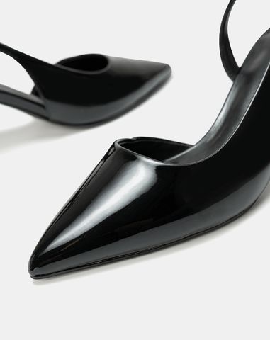  Giày Cao Gót Slingback Phối Liệu Bóng 