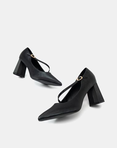  Giày Cao Gót Pump Gót Trụ Quai Mary Jane Xéo 