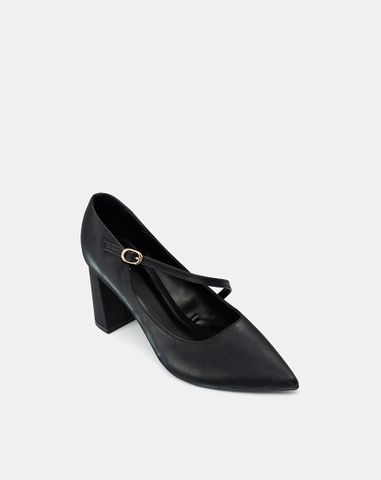  Giày Cao Gót Pump Gót Trụ Quai Mary Jane Xéo 