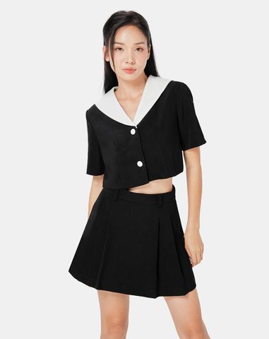  Áo kiểu blazer ngắn phối cổ trắng 
