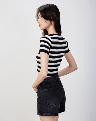  Áo dệt cổ vuông tay ngắn 