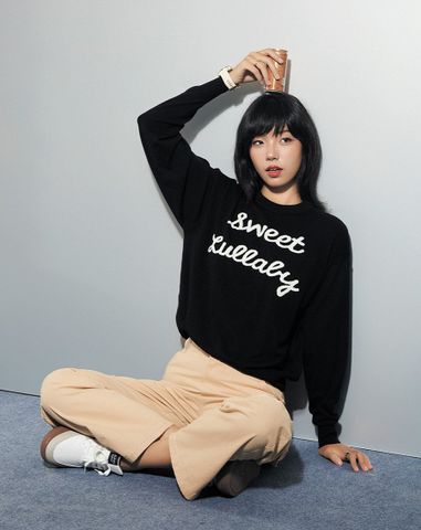  Áo dệt kim oversized tay dài 