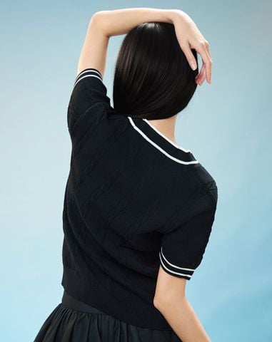  Áo dệt kim cổ V kiểu vặn thừng 