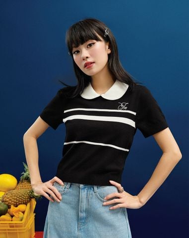  Áo dệt kim cổ lá sen thêu sợi kim tuyến 